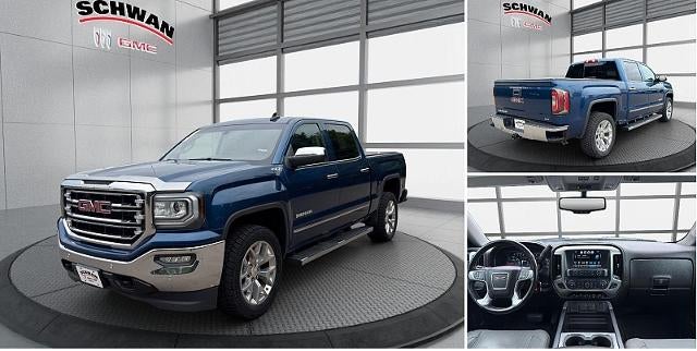 2018 GMC Sierra 1500 SLT in Stone Blue Metallic — front three-quarter view